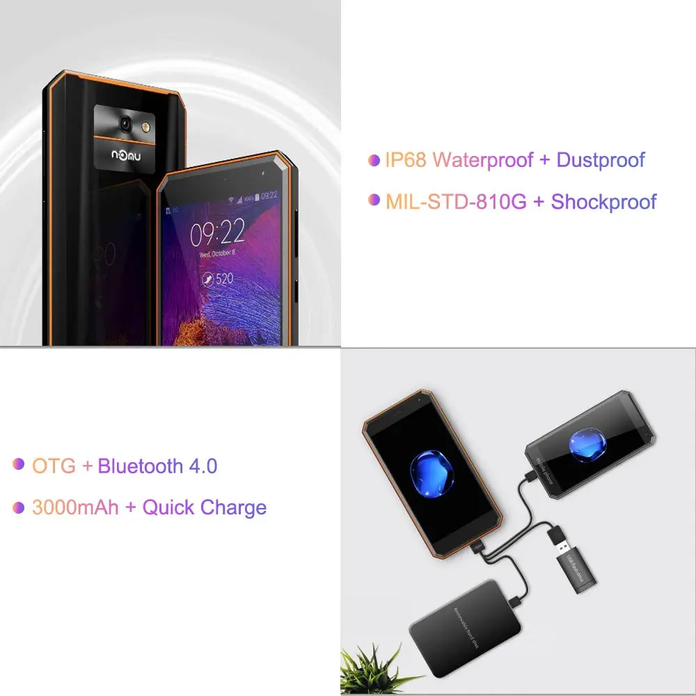 Оригинальный ному M6 смартфон 5 0 &quotHD 4 ядра 2 ГБ + 16 Гб MTK6737T Android 6 13.0MP 1280x720 3000 мА/ч IP68