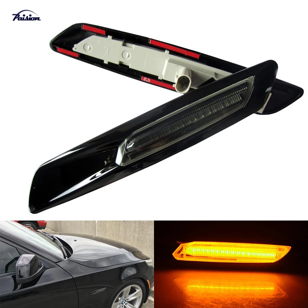 Gloss Black Type+Smoked Lens LED Fender Side Marker Turn Signal Light