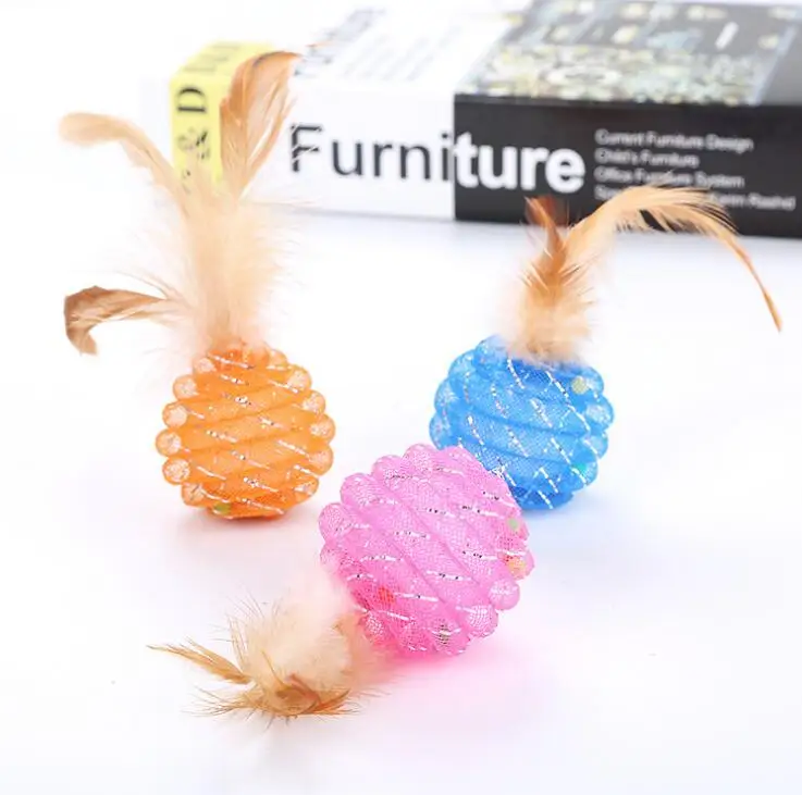 

Pet cat toy cat line ball with feather line ball ball pet toy