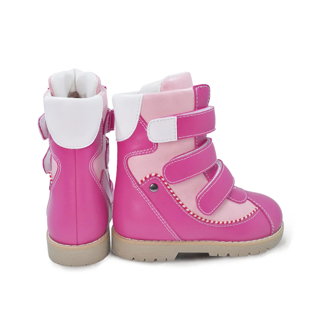 Ortoluckland Детские Зимние ортопедические сапоги натуральный мех кожа телячья кожа короткие зимние сапоги для девочек розовый теплая Модная детская обувь