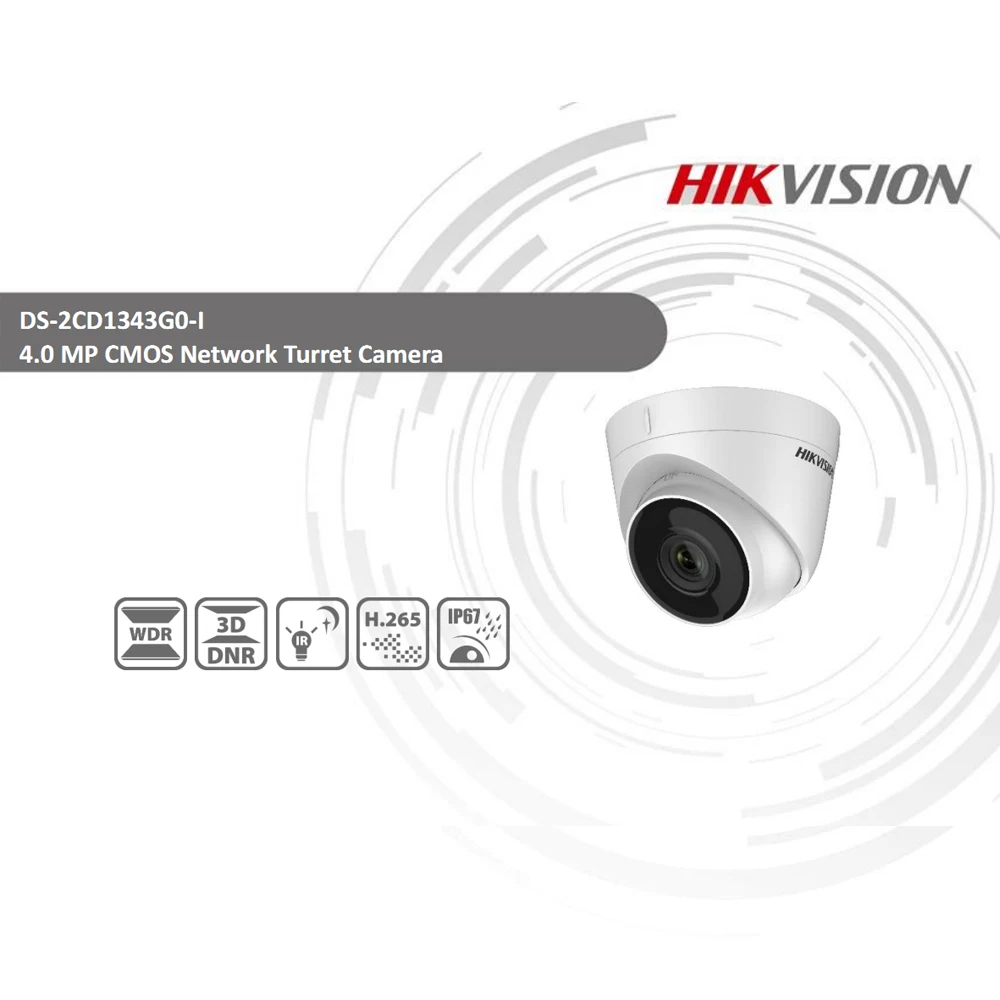 Hikvision DS-2CD1343G0-I POE камера видеонаблюдения 4MP ИК Сеть купольная камера 30 м ИК IP67 H.265+ 3D DNR