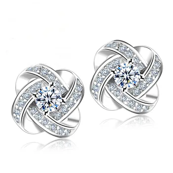 

Fine 925 Sterling Silver Rhinstone Crystal Wedding Stud Earrings For Women Party Earring Jewelry Gift