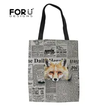 FORUDESIGNS многоразовая сумка для покупок с забавным принтом лисы для женщин, портативная складная сумка из парусины на плечо, Эко сумка для хранения на заказ