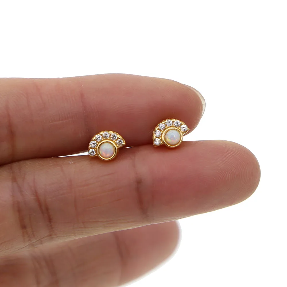 100% real 925 sterling silver gold Earrings Nostril Piercings CZ Opal Piercing Nose Curved Prong Nose Stud Rings Body Jewelry