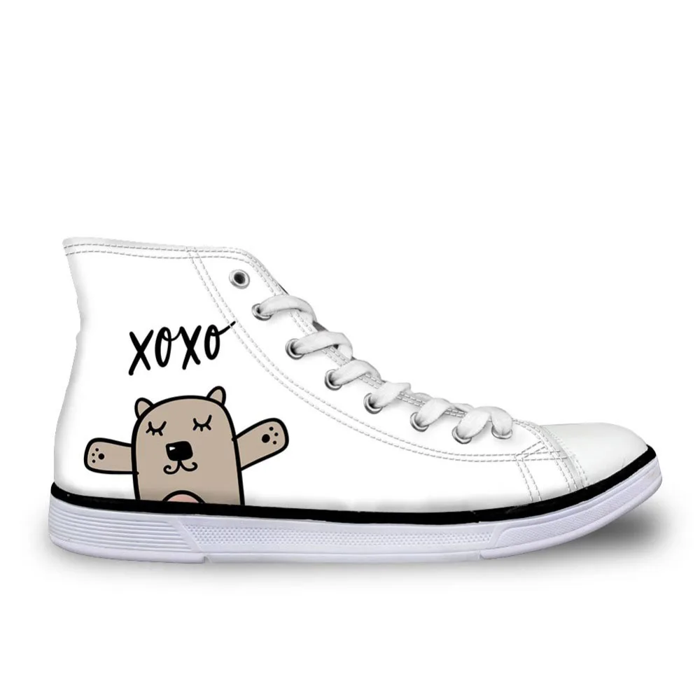 

Women Vulcanized Shoes Fashion Doodle Bear Printing Casual Women High Top Sneakers Flats Canvas Shoes Zapatos Mujer