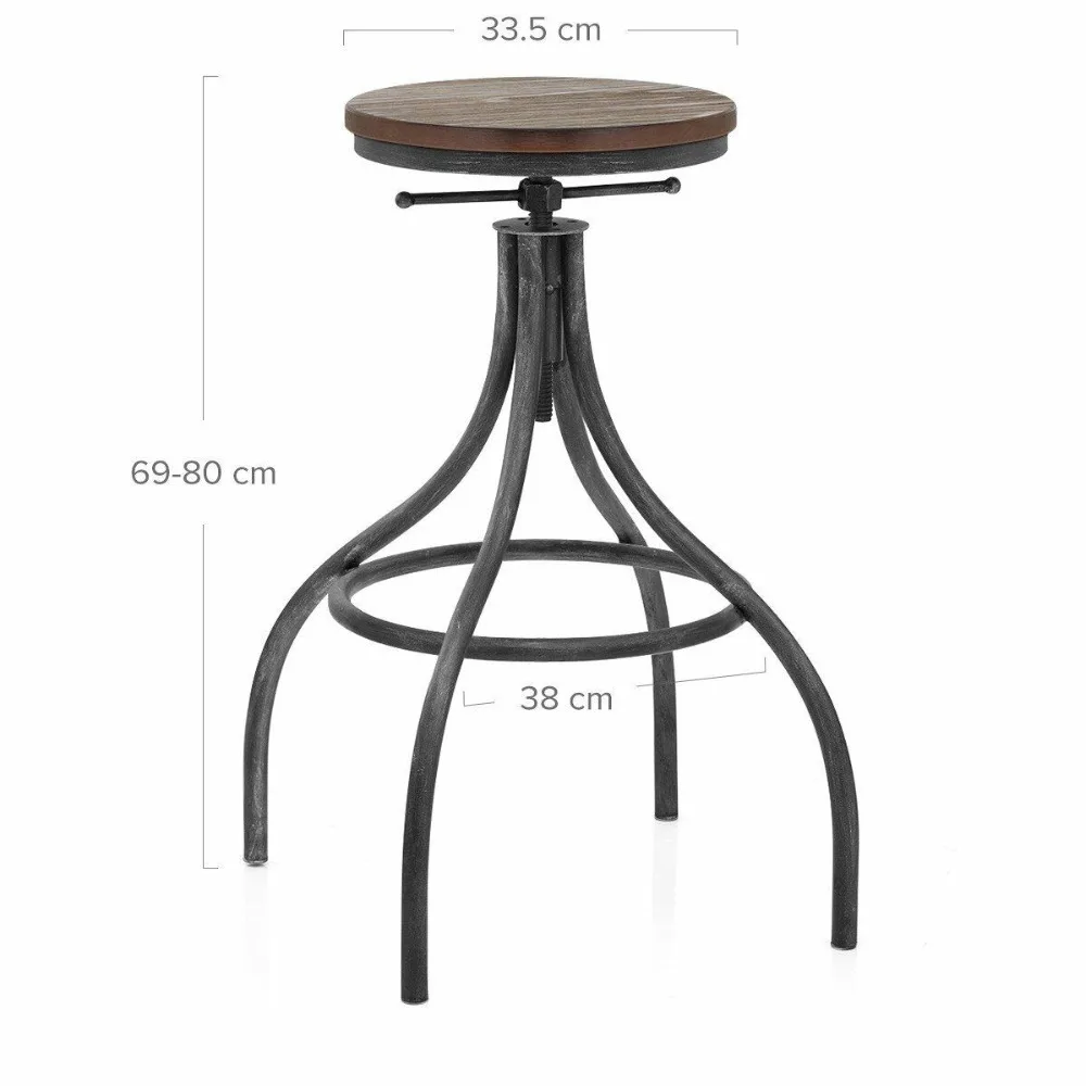 Set of 2-Industrial Bar Stool Swivel Wood Seat Counter Height Adjustable-27-31\