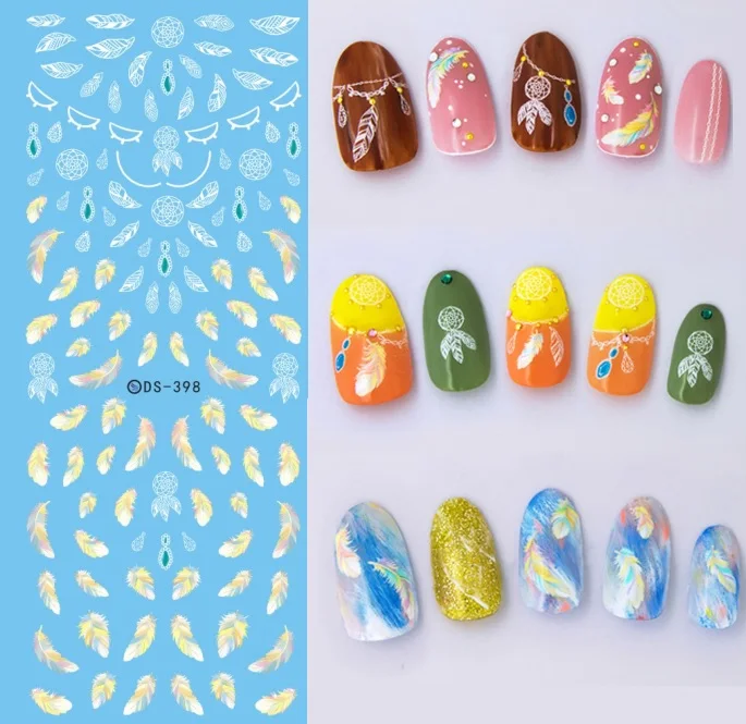 1 шт Золотые перья воды наклейки для ногтей все украшения слайдеры Кролик цветок дизайн наклейки маникюрный лак аксессуары - Цвет: DS398