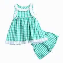 2017 New Summer Toddler Infant Cute Kids Baby Girls Plaid Tops Dress Shorts 2Pcs Outfits Set Clothes 1-6Y