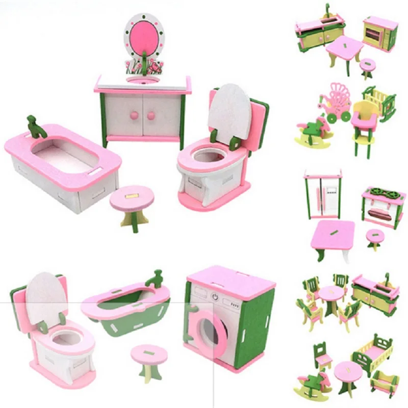 

Simulation Miniature Wooden Furniture Toy Pretend DollHouse Furniture Set Dolls Baby Kids Room Play Toy Furniture For Doll Gift