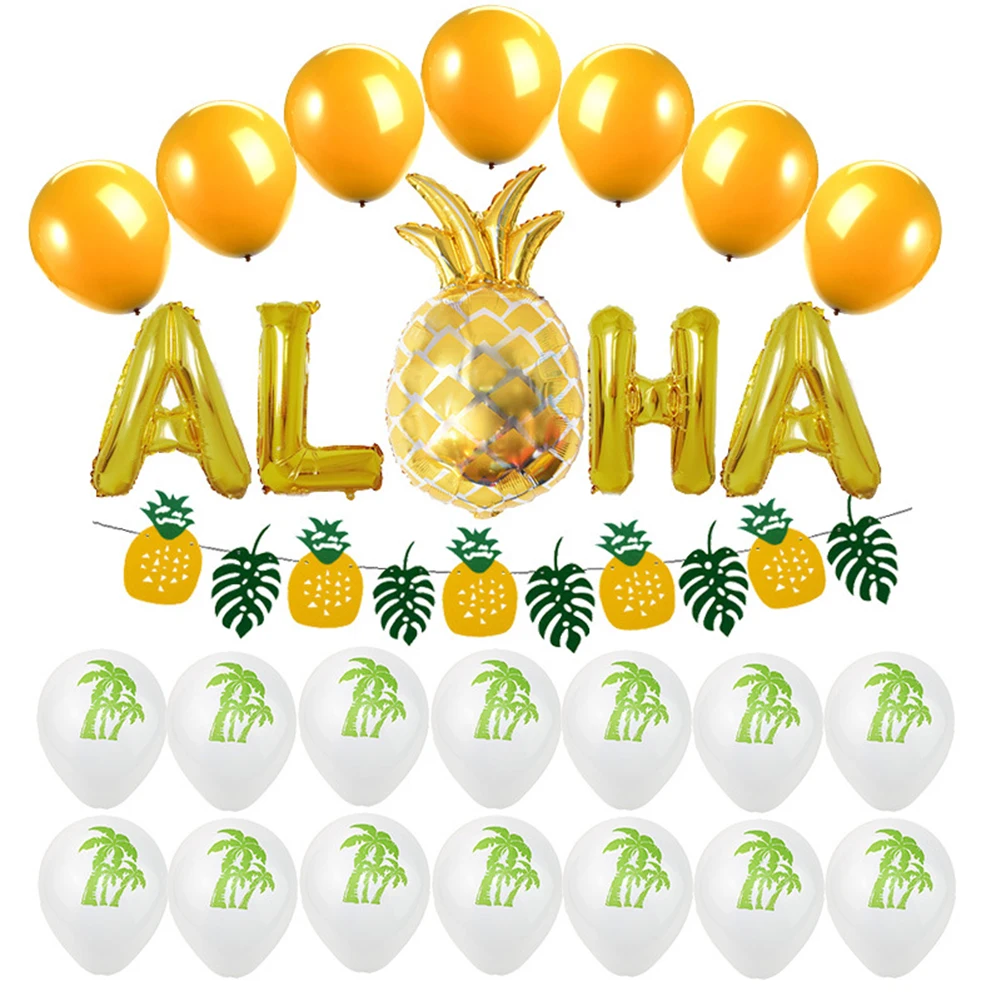 

26PCS Balloons Hawaii Aloha Palm Party Pineapple 16" Foil Balloon 2.5M Garland Decoration Set Party Supplies Globes M21