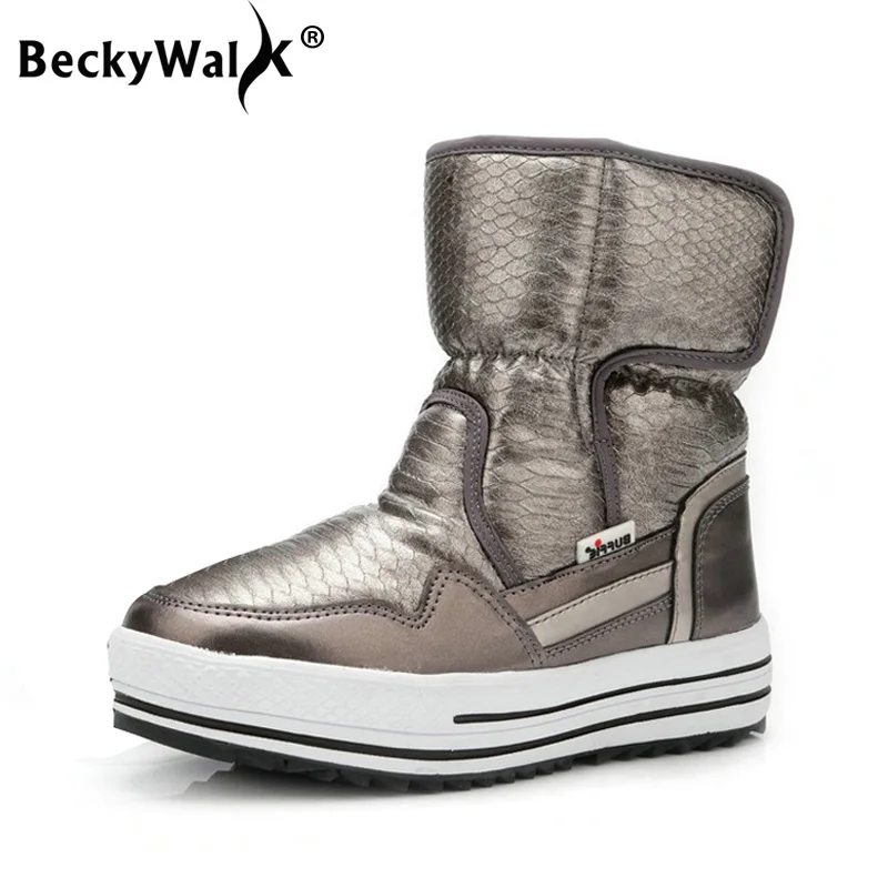 BeckyWalk/женские ботинки; женская обувь; зимние женские теплые водонепроницаемые ботинки на меху; нескользящие хлопковые ботинки до середины икры на платформе; WSH3104