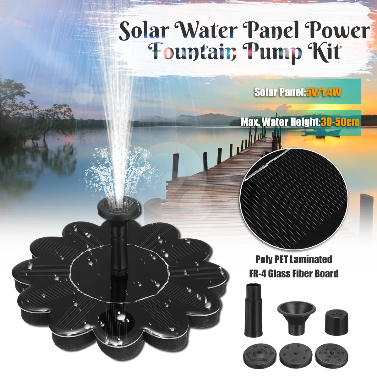 Solar Fountain Water Pump Watering Kits 1.4W 5V Solar Fountain For
