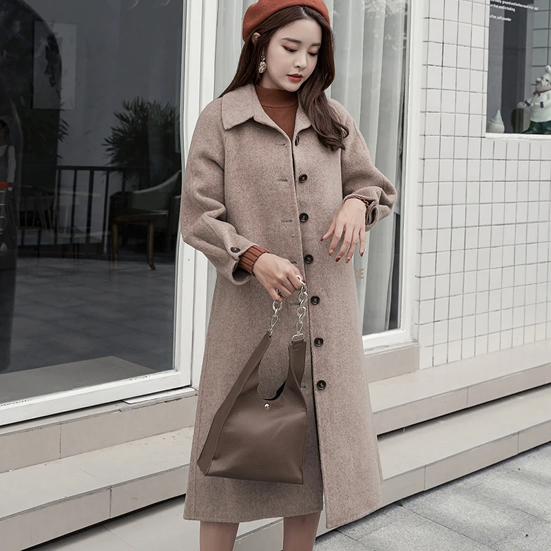 

2019 new double-sided cashmere coat women's long section Korean high-end wool coat trench coat