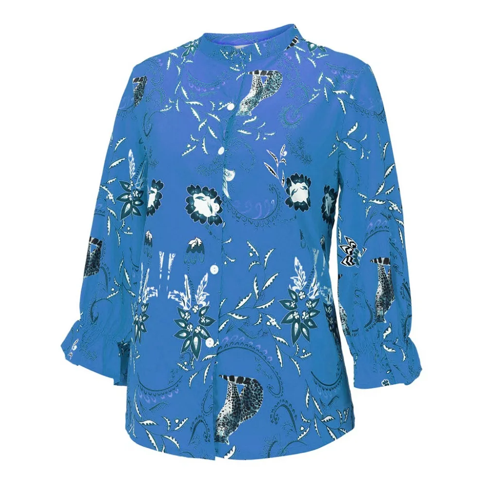 2019 Women's casual printed button lotus leaf sleeve shirt top and blouses summer sexy blouses women beach pretty blouses 40J12 (14)