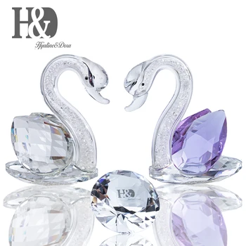

H&D Set/2 Crystal Swans Diamond Figurine Art Glass Ornament Miniature Mini Animal Set with Gift Box Wedding Valentine's Day Gift