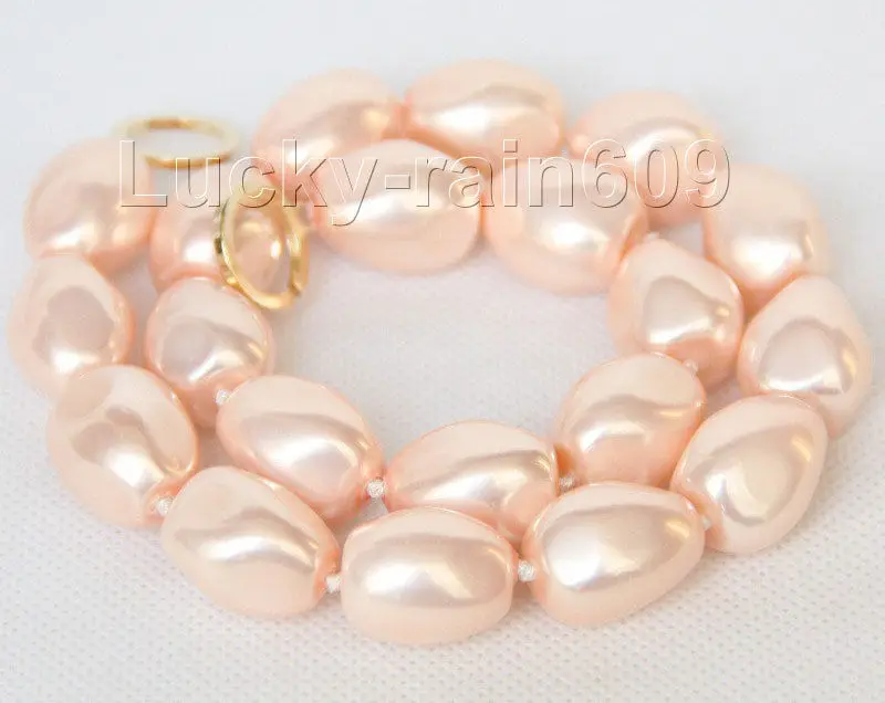 

FREE SHIPPING 18" 16X20mm drop baroque pink seashell pearls necklace e2098