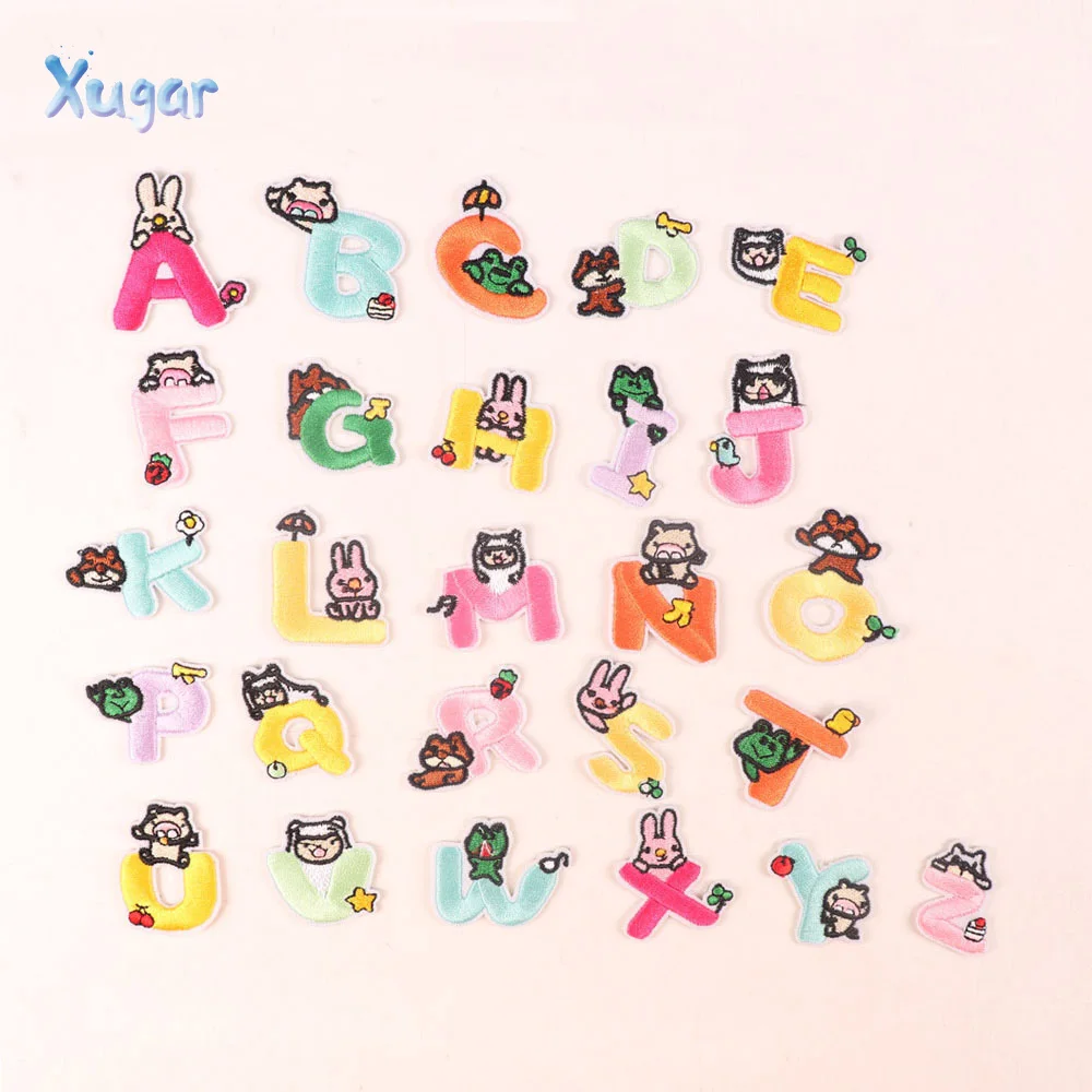 

Xugar 26pcs/set Embroidery Patch Each Letter With a Small Animal Pattern DIY Handmade Material Clothes Patch Garment Decorative