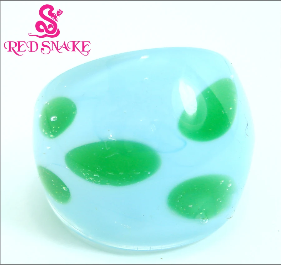 

RED SNAKE Fashion Ring Handmade Blue with green drop Murano Glass Rings