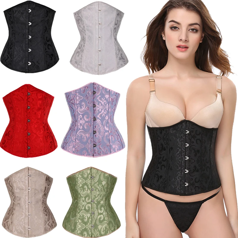 Florata Women Sexy Satin Corset Brocade Floral Bustier Top Lace Up Back 