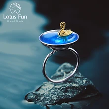 Lotus Fun реальные 925 серебро Fine Jewelry Природный творческий ручной работы дизайнера поэтический лебедь в море кольца для Для женщин bijoux