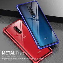 For Oneplus 7 Pro Bumper Oneplus7 Case Aluminum Metal Frame 1+7 with Clear Tempered Glass Back Cover for Oneplus 7 Pro Case