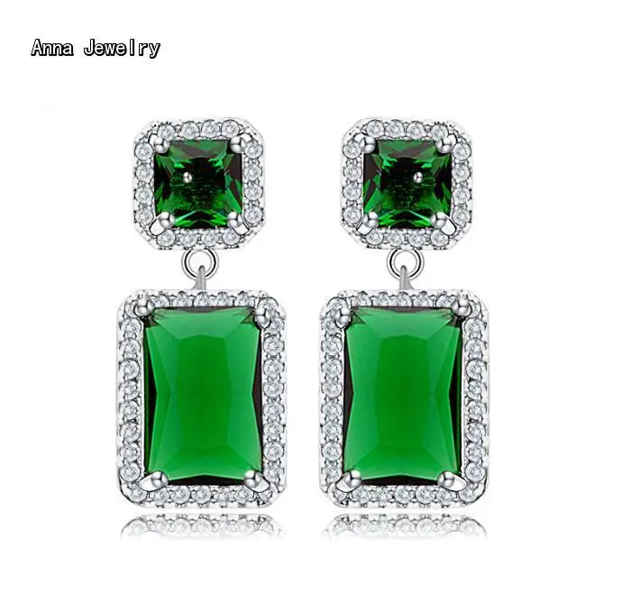 Elegant Long Square Green Stone Dangle Earring Women Fashion Earring in