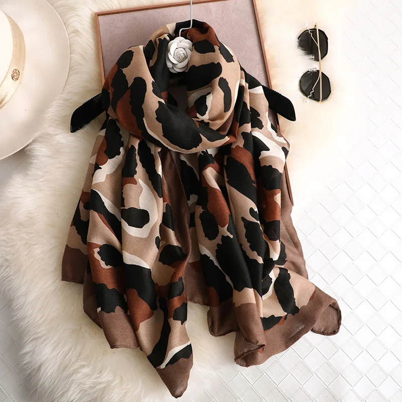 

Female Korean version of Panther-print Silk Scarf BaitieSummer Cotton and Hemp Scarf 2019,Sunscreen Beach Towel Soft Girl Shawl
