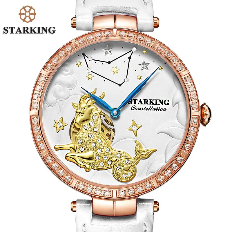 

STARKING Brand Vintage Capricornus Watch Irregular Shape Dial Stainless Steel Rose Gold Ladies Clock Female Watch Constellation