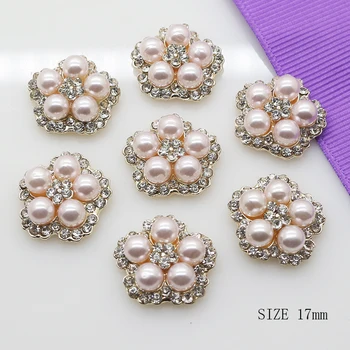 

ZMASEY Pink Pearl Flatback Buttons 10Pcs/lot 17mm Gold Button Sewing Decoration Handwork Clothing Accessories Sale Price