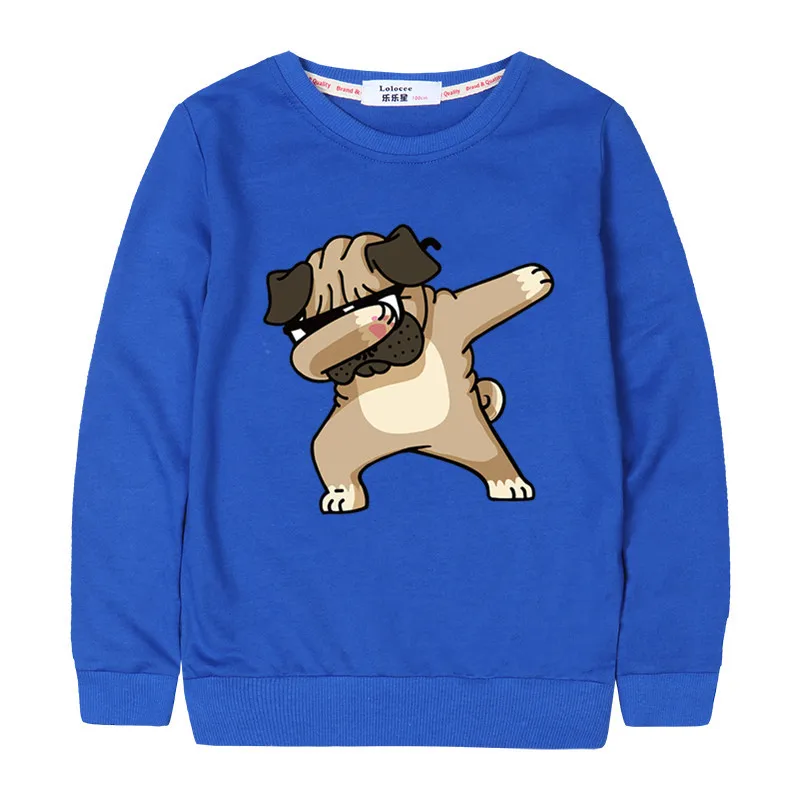 Вытирая собака/толстовка с пандами с принтованным Мопсом, детские топы для мальчиков и девочек, пуловер, тонкая повседневная куртка - Цвет: blue