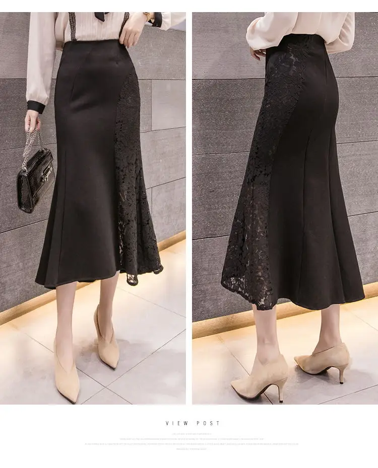 Plus Size Lace Skirt Women New Korean Fashion High waist Long Mermaid Skirts Stretch Slim Elegant Pencil Skirts