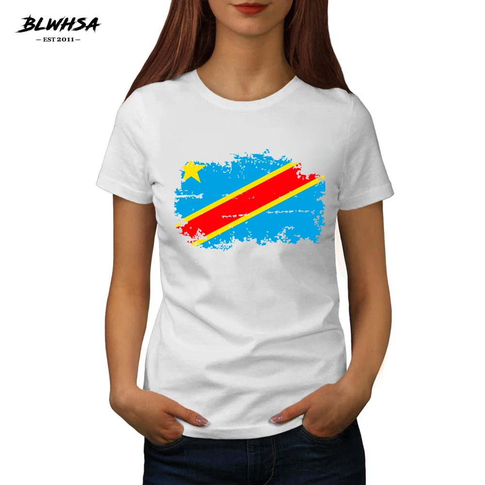 Футболка BLWHSA женская с принтом флага Конго повседневная хлопковая рубашка