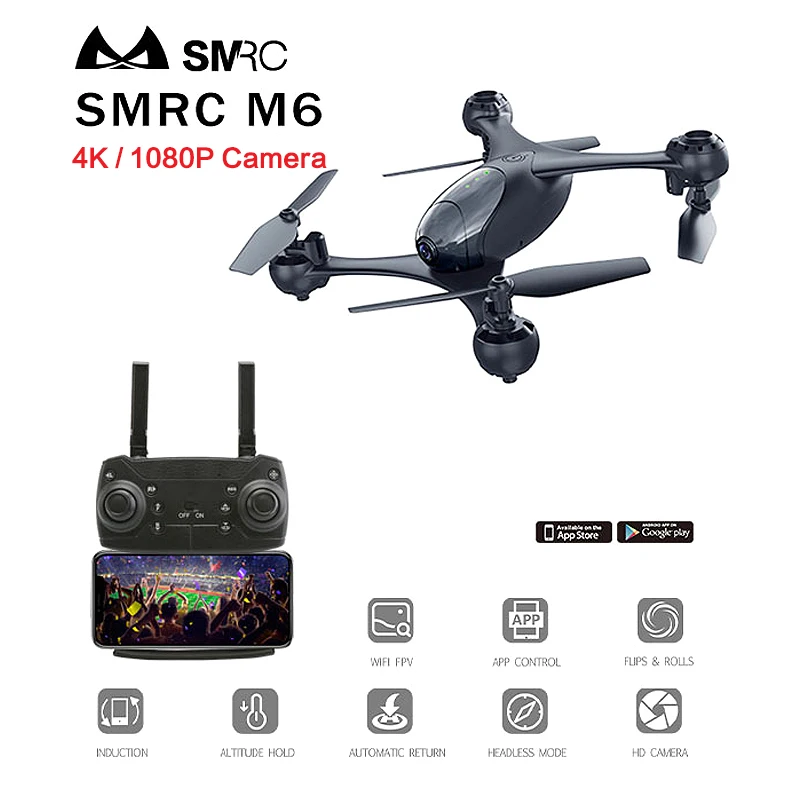 

IN STOCK! SMRC M6 4K 1080P RC Drone HD Gimbal Double Cameras WIFI FPV Quadcopter Remote Control Hovering Gravity Tracking Mode