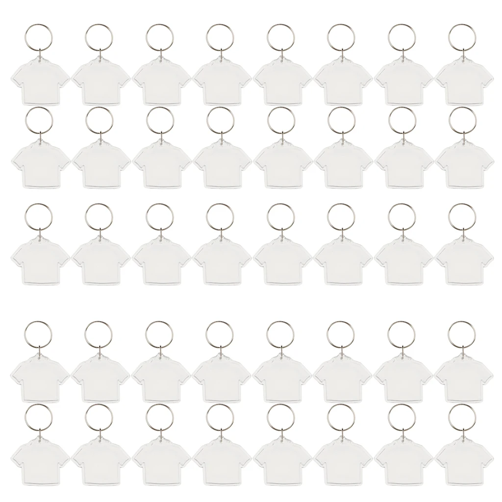 50 Pieces Clothes Shape Blank Insert Photo Picture Frame Split Ring Keychain