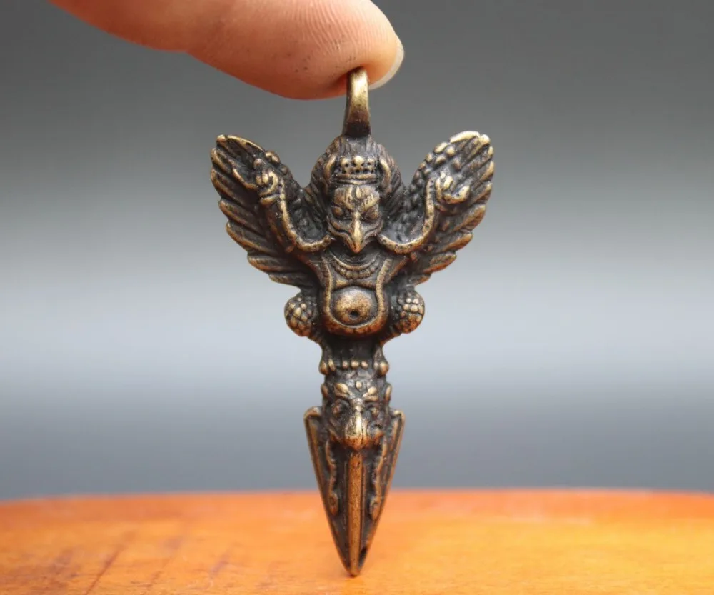 6 5 см тибетская бронза Garuda Dhwaja Dorje Vajra pestle Bird Подвеска амулет ожерельлье|Статуи и