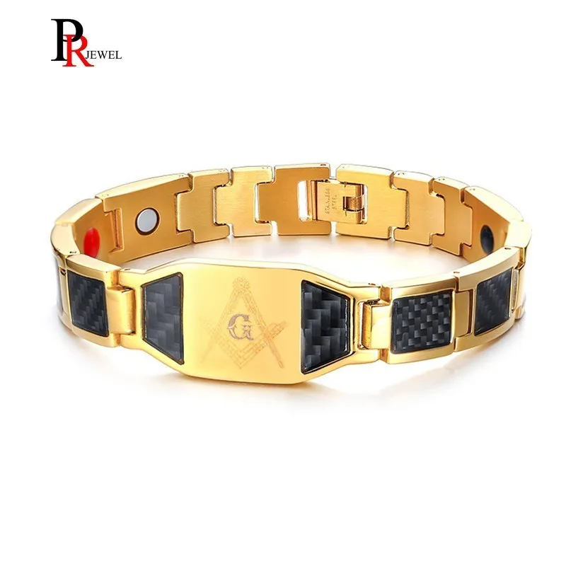 Stylish Men's Bio Energy Bracelets Free-Mason 4 in 1 Magnetic Therapy Healing Carbon Fiber Chain Bracelet Bangle 8.26&quot | Украшения