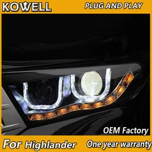 KOWELL автомобильный Стайлинг для Toyota Highlander светодиодный фары 2012 Ангел глаз фары DRL Биксеноновые линзы Высокий Низкий луч парковка Туман лам