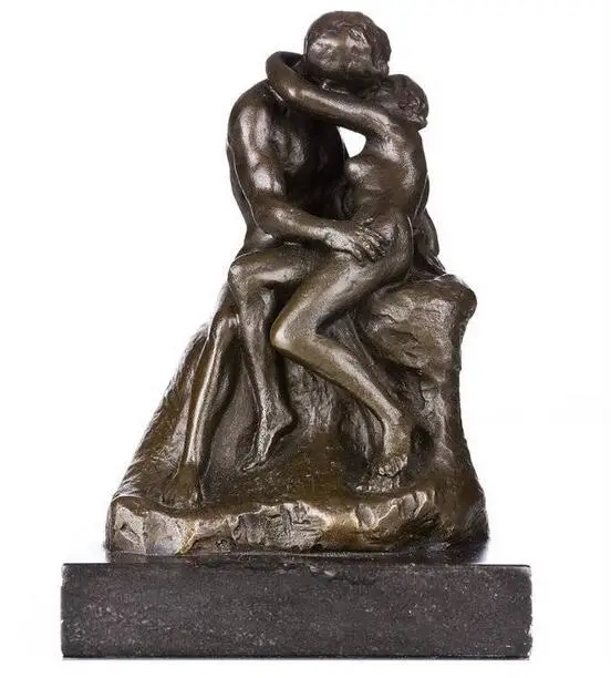 

5"Art Deco Sculpture Men Women Kiss Bronze Statue