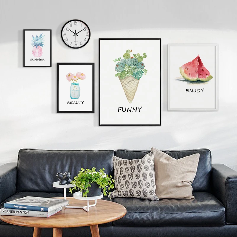 Watercolor-Watermelon-Pineapple-Cactus-Ice-Cream-Canvas-Painting-Posters-And-Prints-Living-Room-Wall-Art-Picture