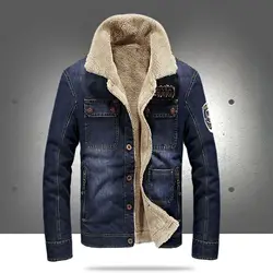 2018 Новая мода ретро утепленная Флисовая теплая джинсовая куртка осень-зима Для мужчин вельвет джинсовая куртка с меховой воротник пальто