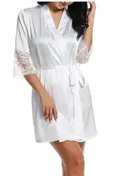 Для женщин осень Стиль пикантные кружевные халаты высокое качество натуральный шелк халат Ночное белье пижамы искушение Домашняя одежда