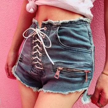 

Korean Slim High Waist Tassel Denim Shorts Women Summer Lace Up Bandage Fake Zippers Harajuku Hot Shorts Jeans Female Streetwear