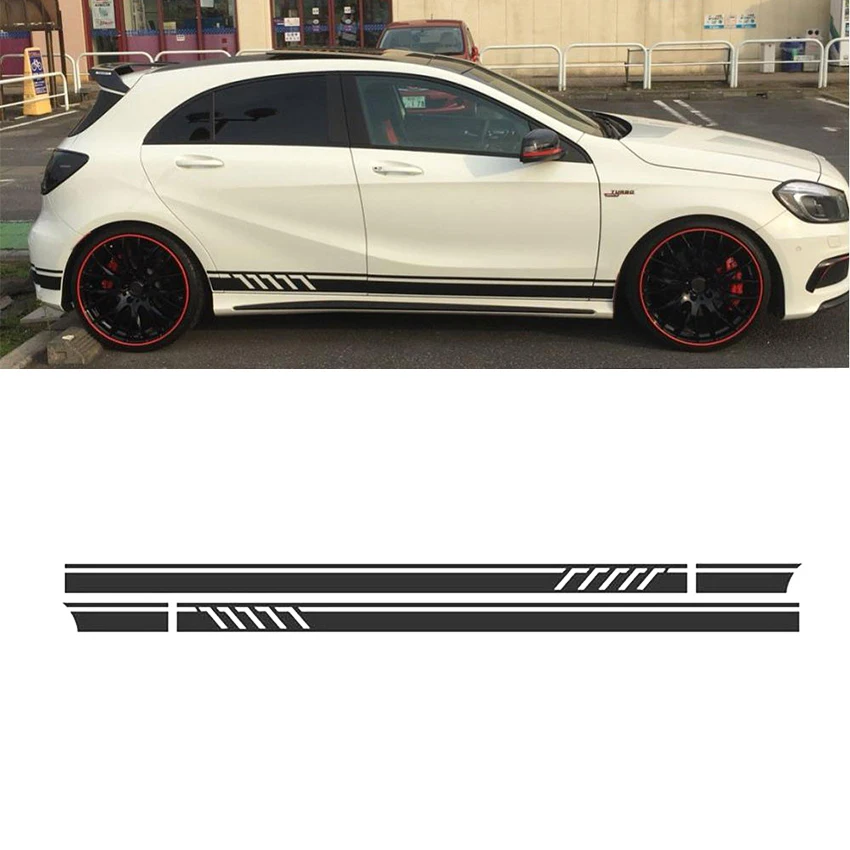 Gloss-Black-Side-Stripes-Skirt-Decals-Sticker-220cm-x-11-5cm-for-Mercedes-Benz-A-Class(1)