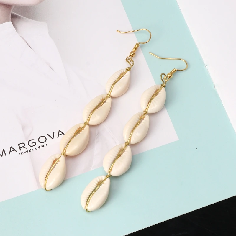 Bohemian Natural Cowrie Shell Pendant Drop Earrings Beach Jewelry Women dangle earrings,drop earrings,pendant earrings,long earrings