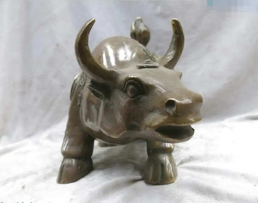 

free 9" China Feng Shui brass carved stock market prosperous lucky money Ox Statue fast
