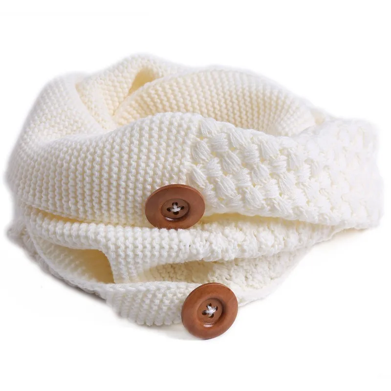 Модный Зимний толстый теплый шарф для женщин, вязанное круглое полотенце, два круга, 3 пуговицы, шейный платок