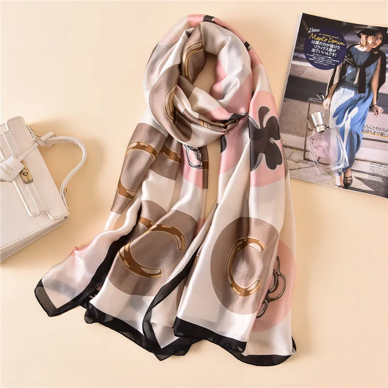 

Luxury Scarve Women Fashion Foulard Bandana Brand Scarves Long 100% Natural Silk Scarf Female Shawl Print Pashmina Hijab SFN317