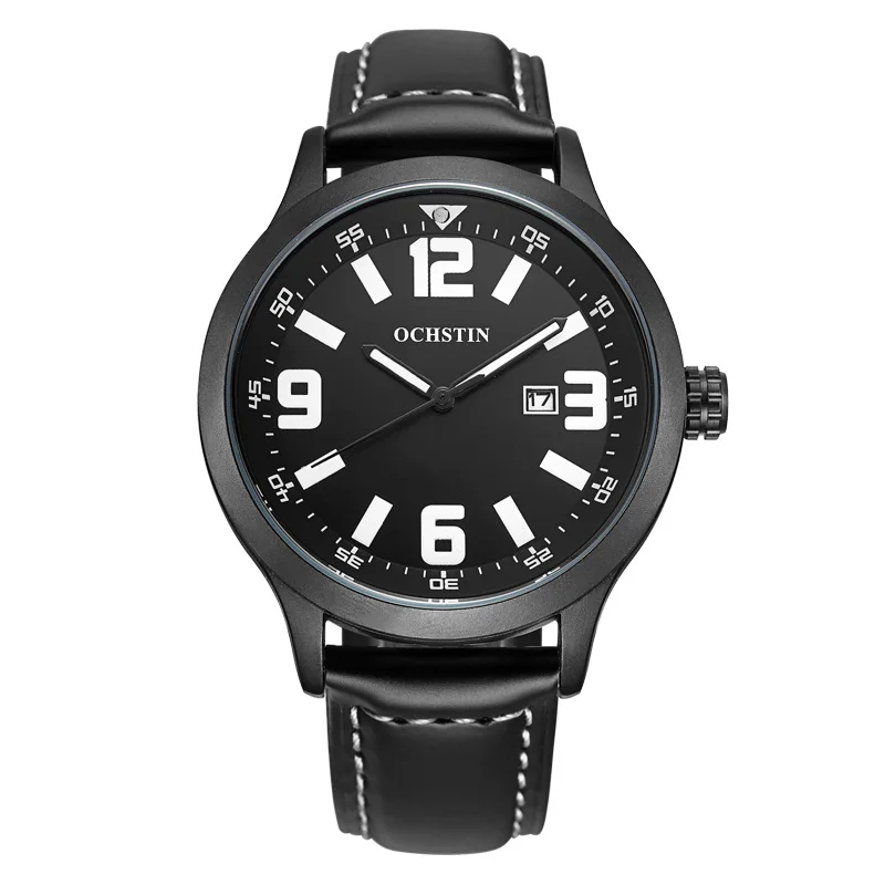 

OCHSTIN Mens Watches Top Brand Luxury multi- Function Chronograph Watch Military Men Genuine Leather strap Quartz Wrist Watch