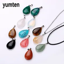 Yumten Water Droplets Shaped Crystal Necklace Hediyelik Collane Donna Labradorite Fluorite Beryl Jewelry Amethyst Zirconia Gift