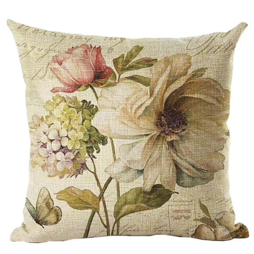 New 1PCS Vintage Flower Pattern Throw Pillow Case Square Pillow Cases